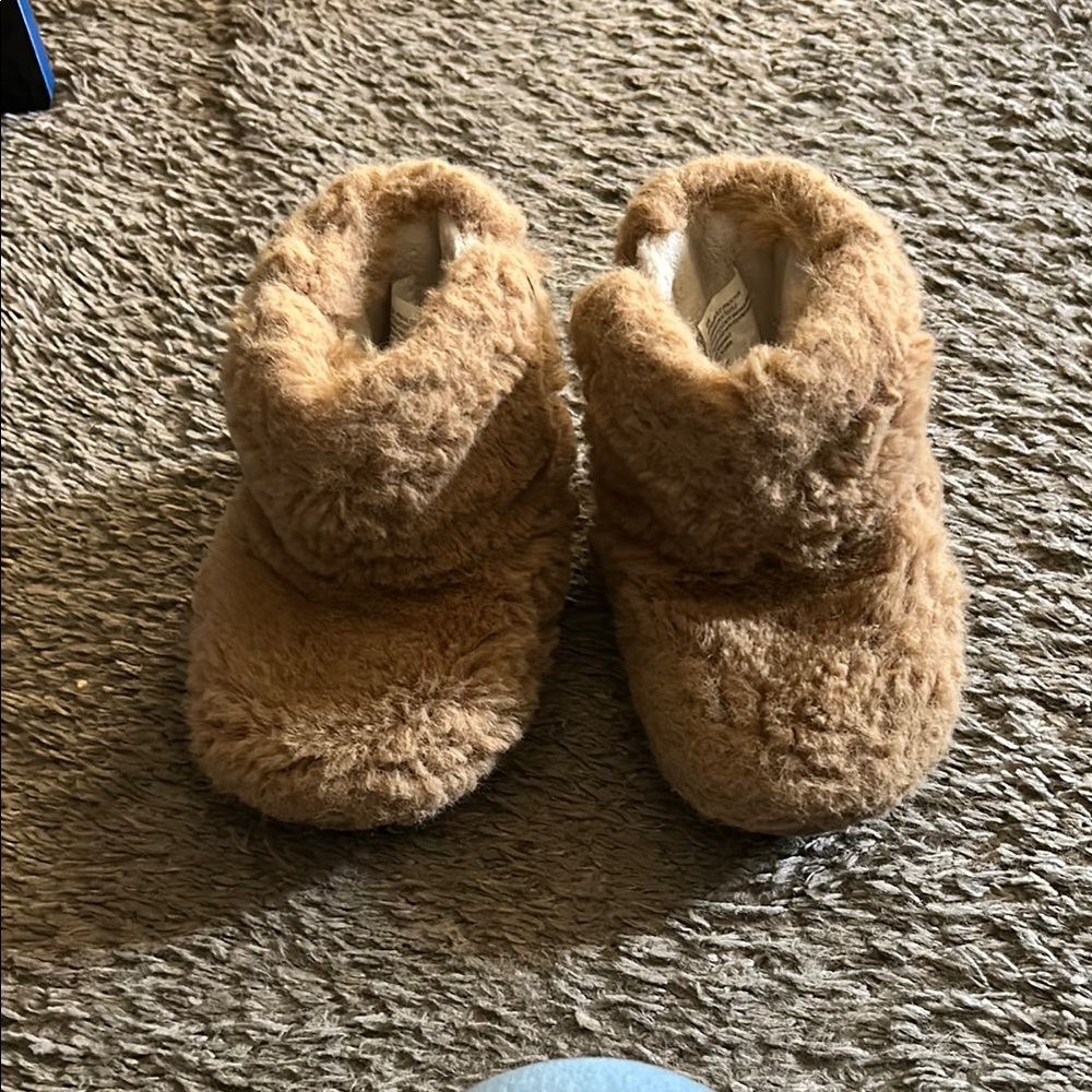 Target Kids Tan Plush Slippers Cozy Bootie Style